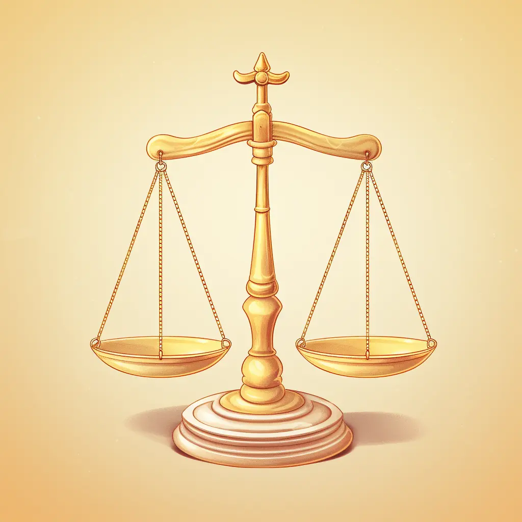 Vor einem Hintergrund in heller Farbe scheint ein Symbol, das die Gerechtigkeit symbolisiert.